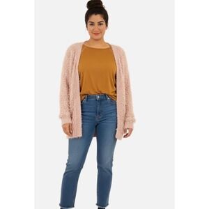 denim24/7 Shaggy Fringe Cardigan Sweater Blush Pink Women's M 14/16